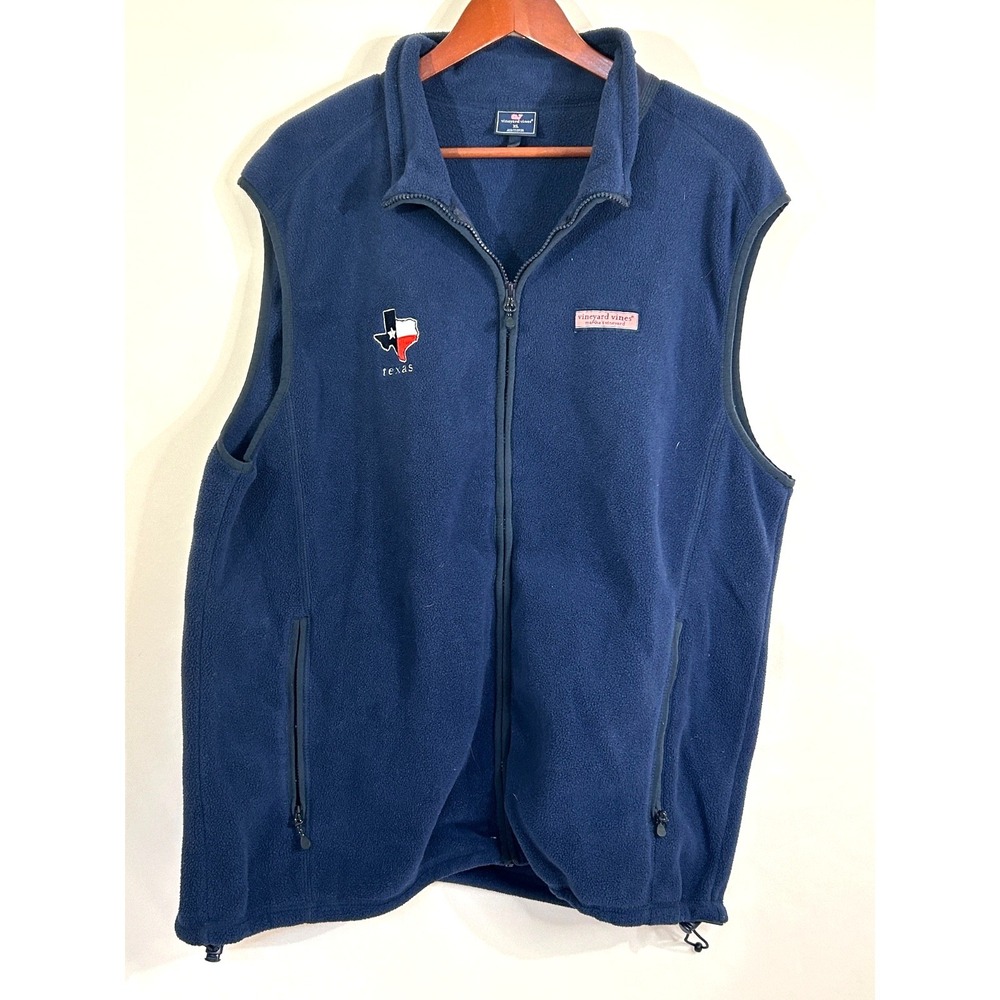 Vineyard Vines State of Texas Navy Blue Full Zipper Pocket Fleece Vest Sz XL